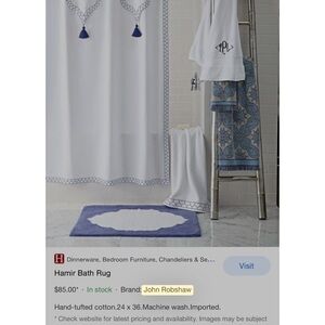 NWT John Robshaw Blue and White Decorative Hamir Bath Mat